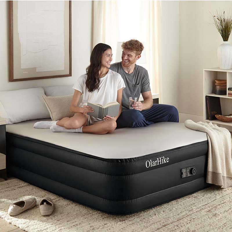 OlarHike Signature Collection Cal King Air Mattress with Built in Pump,18” Luxury Air Mattress with Silk Foam Topper for Camping, Home & Guests, Durable Fast & Easy Inflation/Deflation Airbed Black