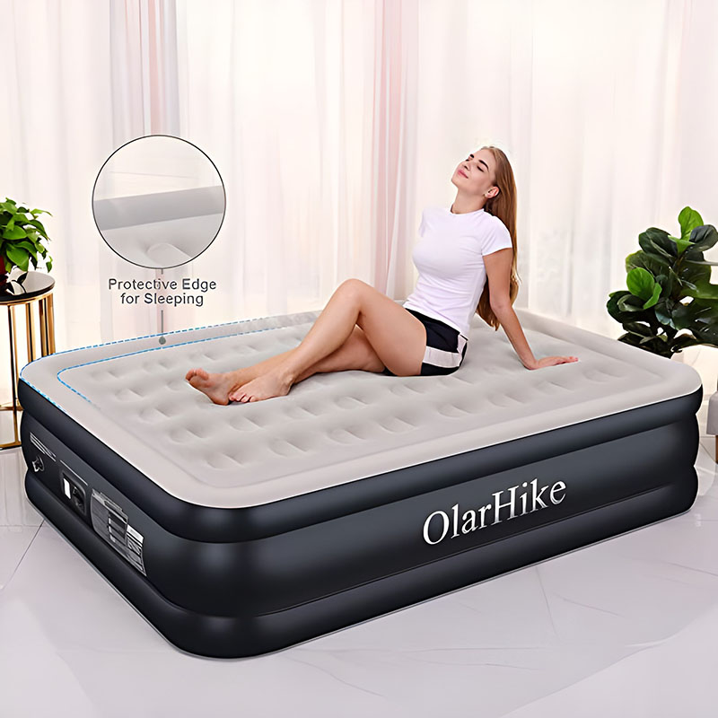 OlarHike Inflatable Queen Air Mattress with Built in Pump,18" Elevated Durable Mattresses for Camping,Home&Guests,Fast&Easy Inflation/Deflation Airbed,Black Double Blow up Bed,Travel Cushion,Indoor